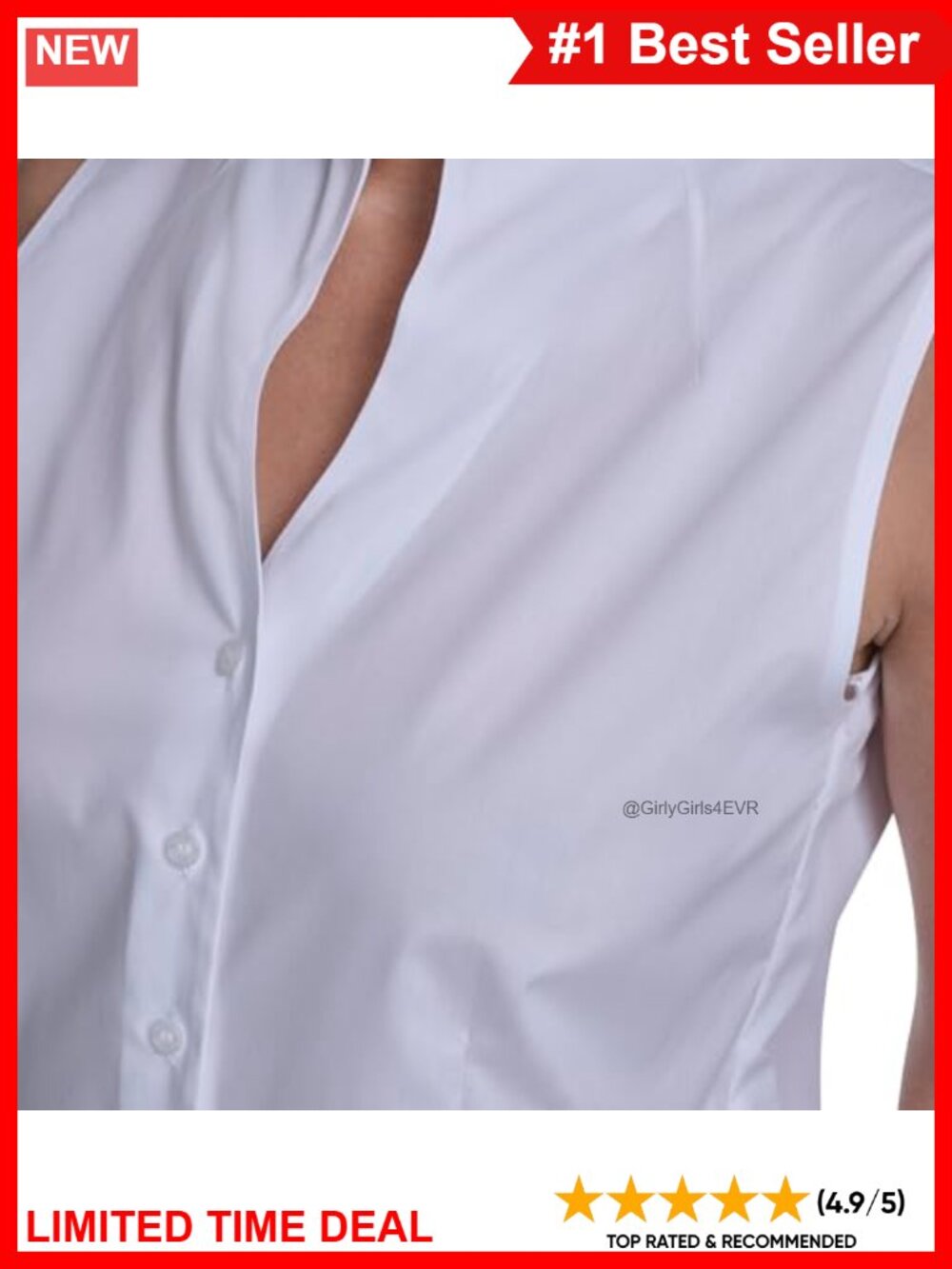 Sleeveless Button Down Collared Blouse Regular Fit Workwear - Picture 4 of 5